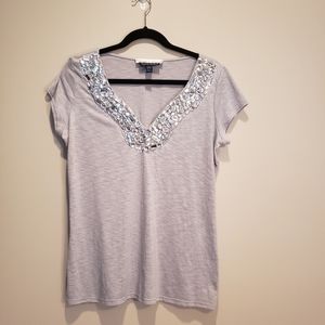 Boston Proper gray jeweled shirt Size Large